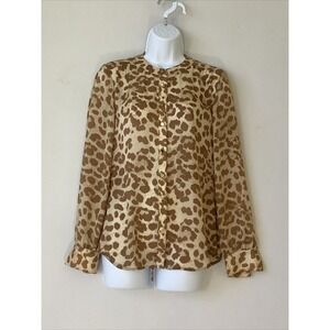 Banana Republic Shirt Womens XS Brown Leopard Print Button Shear Top Mob Wife